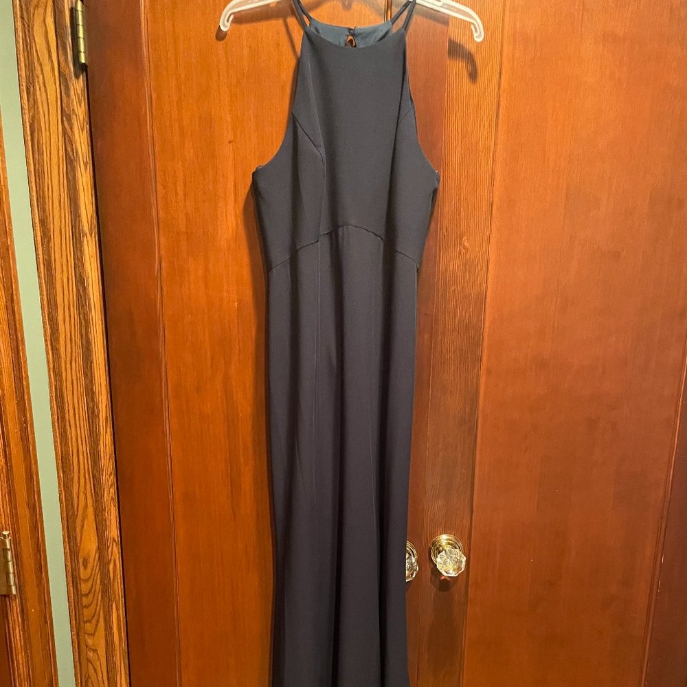 NWT unaltered, navy blue open back formal gown